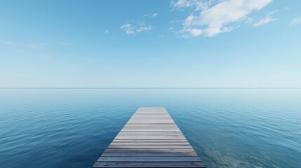 Obraz premium Serene pier extending into calm, blue waters under a clear sky.