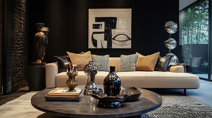 Stylish Contemporary Living Room with Designer Sofa and Artwork