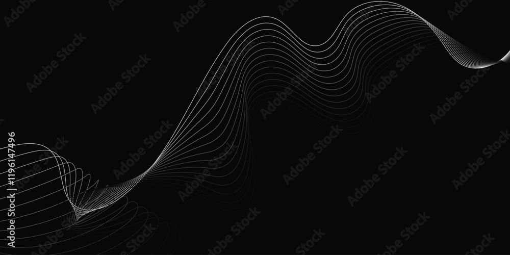 Poster wave flowing liquid line abstract background. black and white vector design 3d lines in perspective,