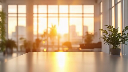 Fototapeta premium Modern Office with Soft Lighting and Beautiful Sunset Glow