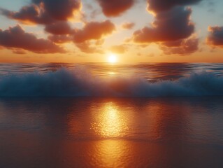 Vibrant sunset over ocean waves.