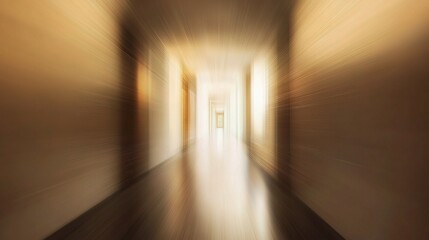 Abstract Blurred Interior of an Office Hallway with Warm Tones