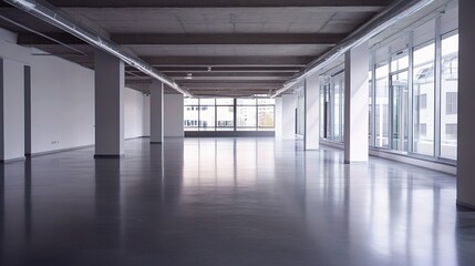 Bright Modern Empty Open Space with Large Windows and Minimal Design