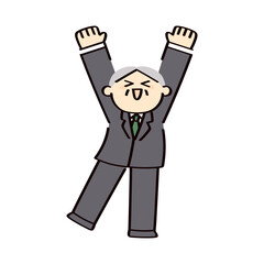 万歳して喜ぶスーツのシニア男性のイラスト