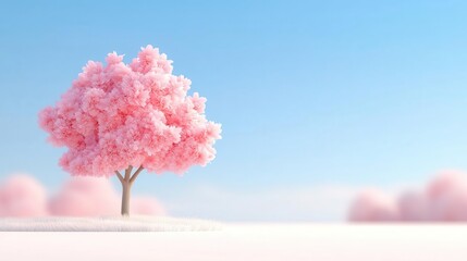 Pink cherry blossom tree in full bloom against a clear blue sky, serene and vibrant, inspired by nature's beauty.