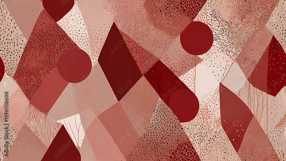 Wall mural A modern abstract illustration featuring a romantic theme, with bold geometric shapes in red and blush tones