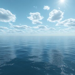 Obraz premium Sunny day, calm ocean, blue sky, white clouds.