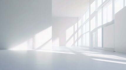 Fototapeta premium Bright Modern Empty Office Interior with White Accents and Light