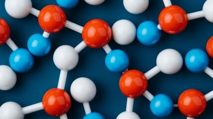 Obraz premium Abstract Molecular Structure with Red, Blue, and White Spheres on Background