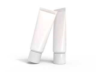 Realistic blank white cosmetic tube container mockup plastic packaging isolated on background. Design template for toothpaste, cream, shampoo, gel, skin care, healthcare or medicine presentation