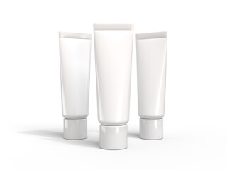 Realistic blank white cosmetic tube container mockup plastic packaging isolated on background....