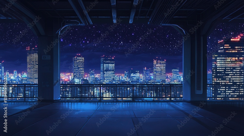 Poster abstract night architecture with glowing lines and cityscape view