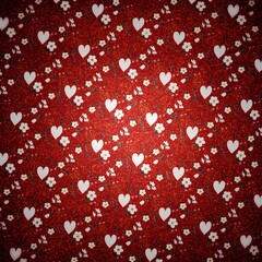 Seamless pattern of red texture  with  white hearts and small flowers design element for surfaces 