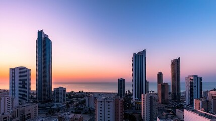 Coastal City Skyline at Sunrise