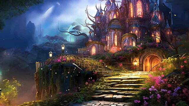 幻想的な妖精の国のお城のイメージ風景