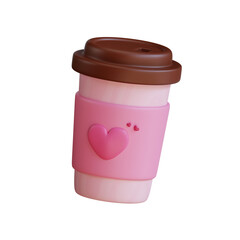 Cute pink reusable coffee cup with heart, ideal for symbolizing love Day or romantic gift.