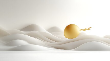 Fototapeta premium Golden Egg Nestled in White Wavy Landscape
