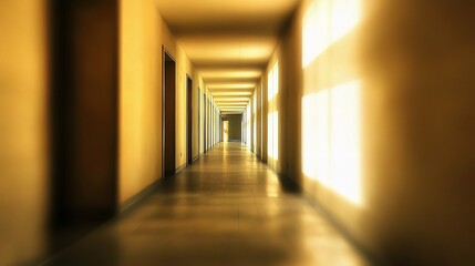 Fototapeta premium Blurred Hospital Corridor with Sterile Yellow Light and Lines