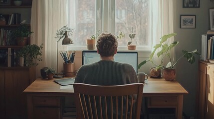 Modern Minimalist Workspace Setup with Calm Ambiance and Plants