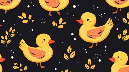 duck seamless pattern rubber duck shower bathroom toy bird chicken vector pet scarf isolated cartoon animal tile wallpaper repeat background illustration doodle design