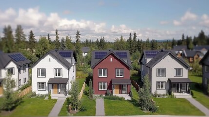 Futuristic City Scene Featuring Modern Homes Surrounded by Lush Greenery and Trees