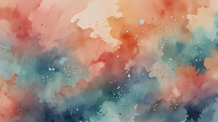 Fototapeta premium A romantic abstract background with watercolor-style splashes in gentle peach, rose, and sky blue tones