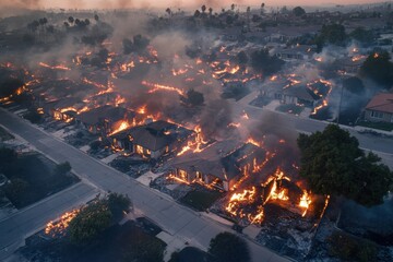 Houses burning in wildfire