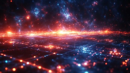 Futuristic city lightscape, digital art.