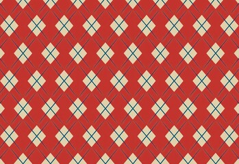 Fototapeta premium Elegant Red, Beige, and Navy Blue Argyle Pattern with White Accents Perfect for Fashion and Home Decor