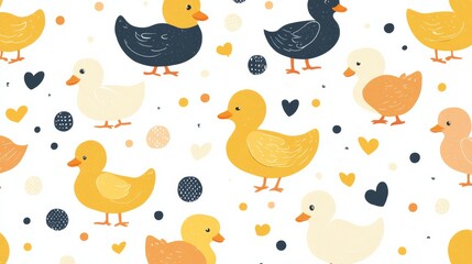 duck seamless pattern rubber duck shower bathroom toy bird chicken vector pet scarf isolated cartoon animal tile wallpaper repeat background illustration doodle design