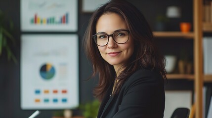 Confident Businesswoman Calculating Finances in Modern Office Space