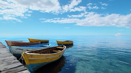 Naklejka premium Fishing Boats at Calm Sea