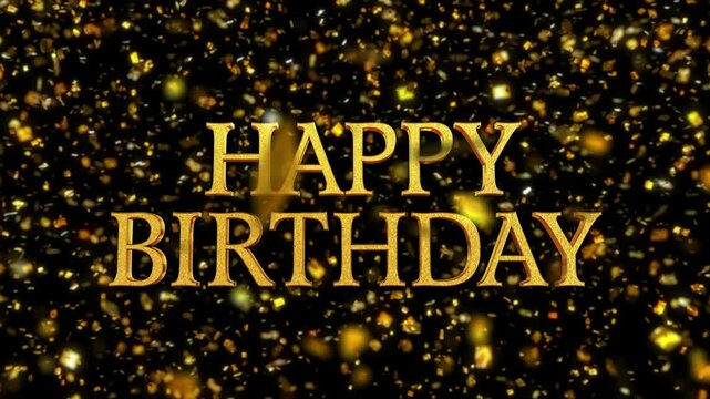 30sec Loop footage HAPPY BIRTHDAY Serif Gold Confetti 3D Text Logo