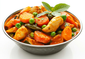 Vegetable curry with aromatic spices in a steel bowl
