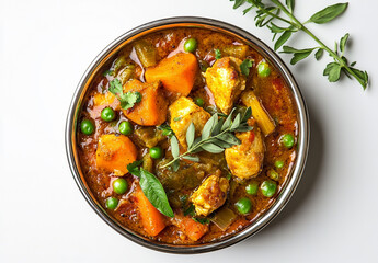 A vibrant Indian sabzi in a metal serving bowl