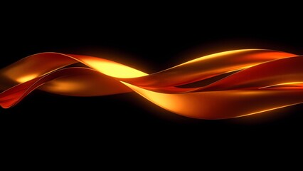 Dynamic 3D Abstract Artwork with Fiery Red, Orange, and Gold Ribbons