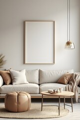 Modern Boho living room interior style. Empty wall mock up. Wall art. wall background. 3d rendering, 3d illustration
