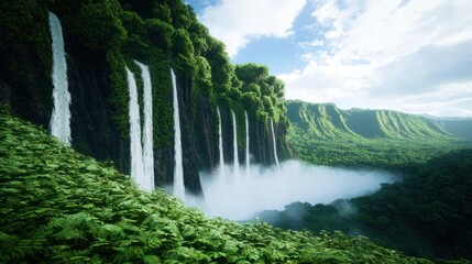 Fototapeta premium Lush Jungle Waterfall Landscape