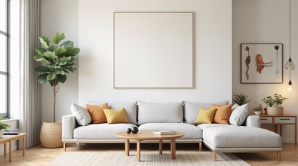 Modern Boho living room interior style. Empty wall mock up. Wall art. wall background. 3d rendering, 3d illustration