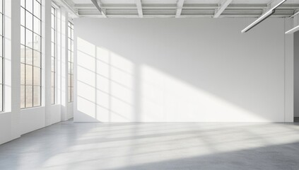 Obraz premium Sunlit Empty Industrial Loft Space: Modern Architecture Interior Design