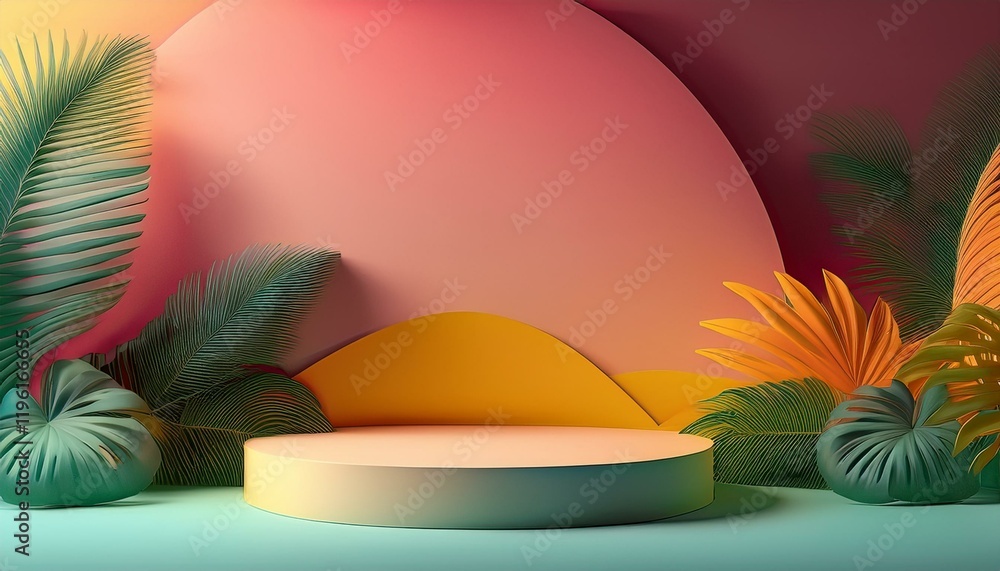 Aufkleber a vibrant, abstract display featuring colorful circular shapes and lush foliage, creating a dynamic 