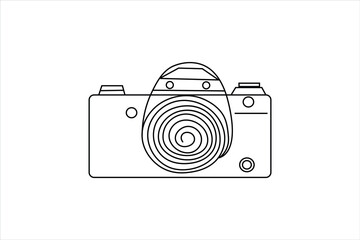 single line art photography camera outline flat vector