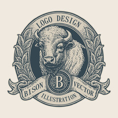 Bison logo badge vintage illustration © erna