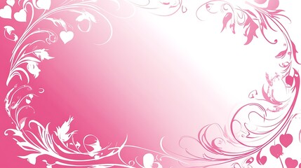 Pink Floral Design With Hearts Background