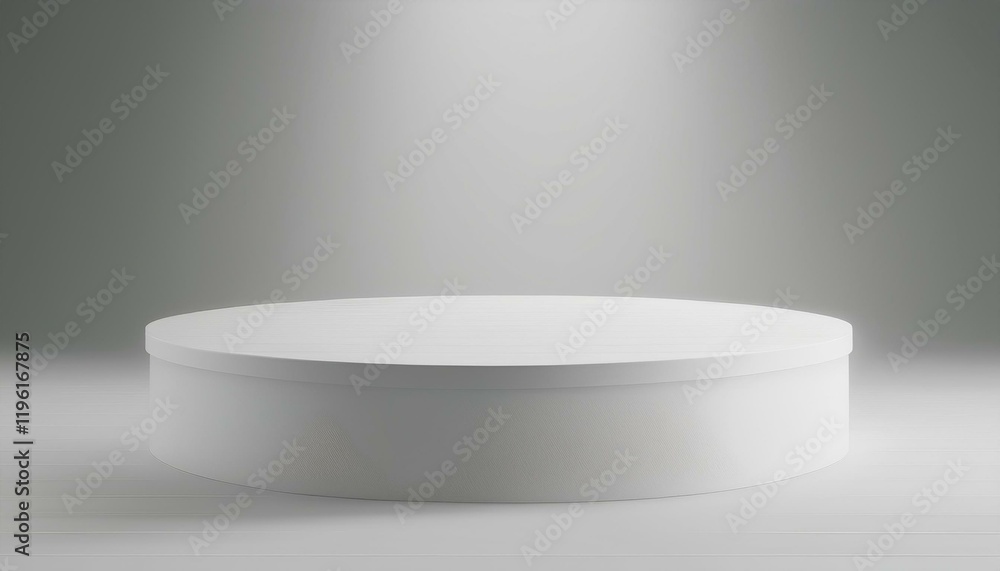 Poster a minimalist white platform is illuminated against a soft gray background, creating a clean and mode