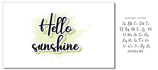 Fototapeta premium Hello sunshine. Hand drawn calligraphy and brush pen lettering. design for holiday greeting card and invitation of seasonal summer holidays, summer beach parties, tourism and travel.