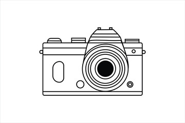 single line art photography camera outline flat vector