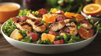 Delicious Grilled Chicken and Fresh Citrus Salad on a Rustic Table Setting