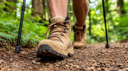 Elderly Man Hiking on Lush Green Trail Surrounded by Nature and Vibrant Foliage