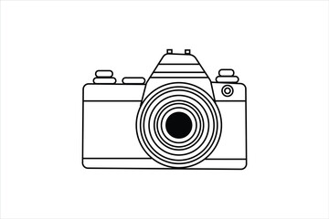 single line art photography camera outline flat vector